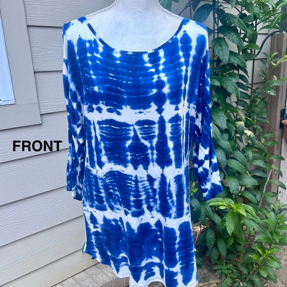 Everette Bleu Tie-Dye Top for Ladies with Peek-a-Boo Sleeves; Size Large - Picture 1 of 8